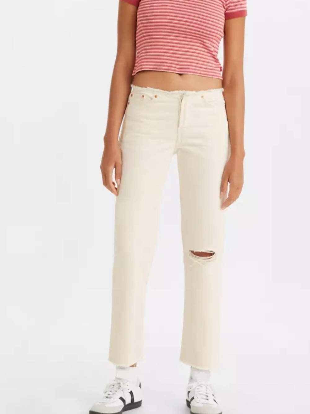 Levi's Women's Wedgie Straight Ripped Waistband Jeans White Destructed Size 31